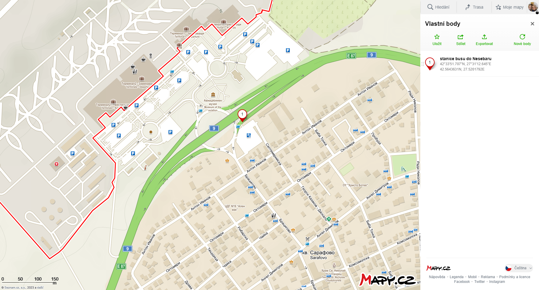 mapa jak z letiště